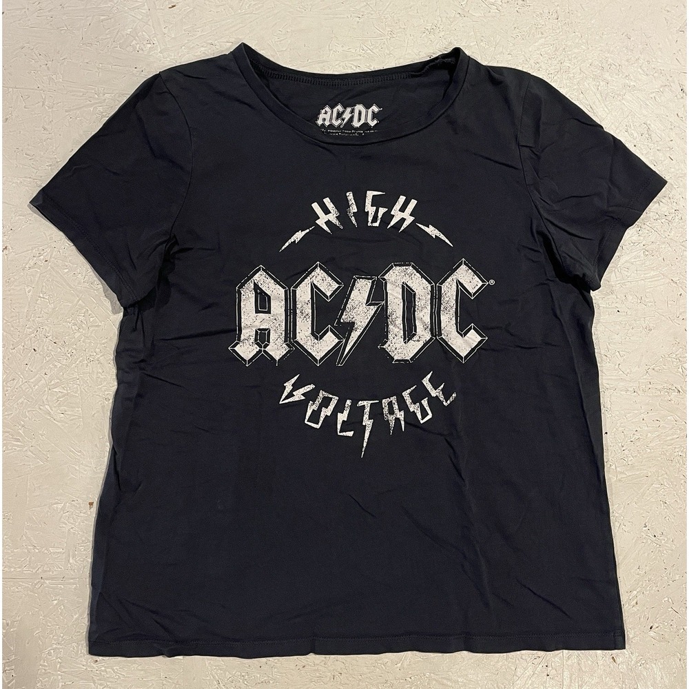 AC DC High Voltage Shirt Women's Large Short Sleeve Gray Music Band‎